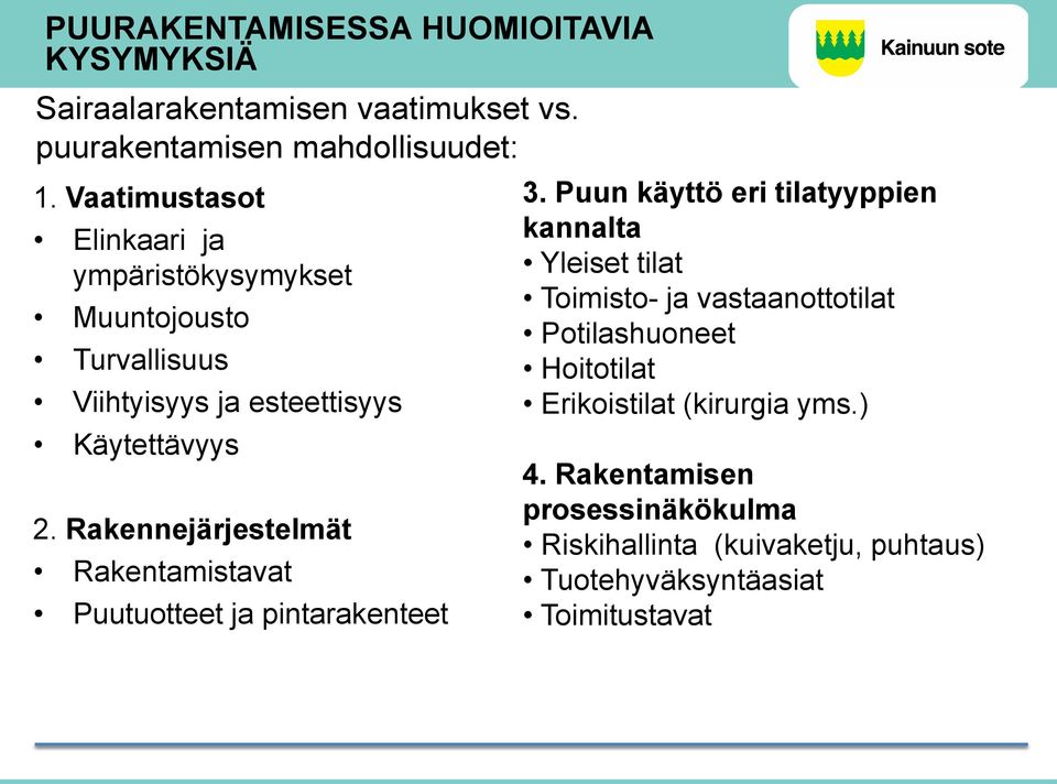 Rakennejärjestelmät Rakentamistavat Puutuotteet ja pintarakenteet 3.