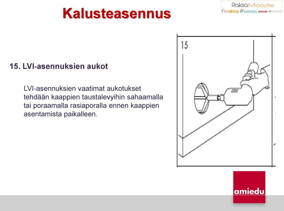 taustalevyihin sahaamalla tai poraamalla