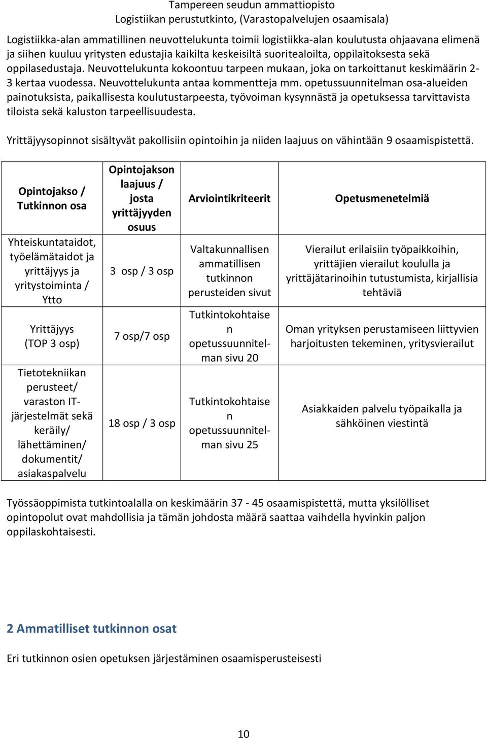 opetussuunnitelman osa-alueiden painotuksista, paikallisesta koulutustarpeesta, työvoiman kysynnästä ja opetuksessa tarvittavista tiloista sekä kaluston tarpeellisuudesta.