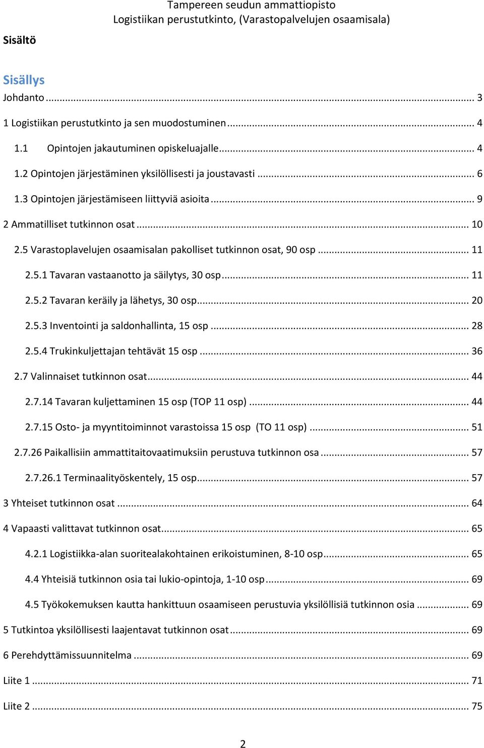 .. 11 2.5.2 Tavaran keräily ja lähetys, 30 osp... 20 2.5.3 Inventointi ja saldonhallinta, 15 osp... 28 2.5.4 Trukinkuljettajan tehtävät 15 osp... 36 2.7 Valinnaiset tutkinnon osat... 44 2.7.14 Tavaran kuljettaminen 15 osp (TOP 11 osp).