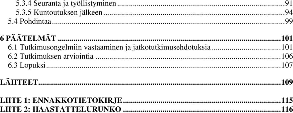 1 Tutkimusongelmiin vastaaminen ja jatkotutkimusehdotuksia... 101 6.