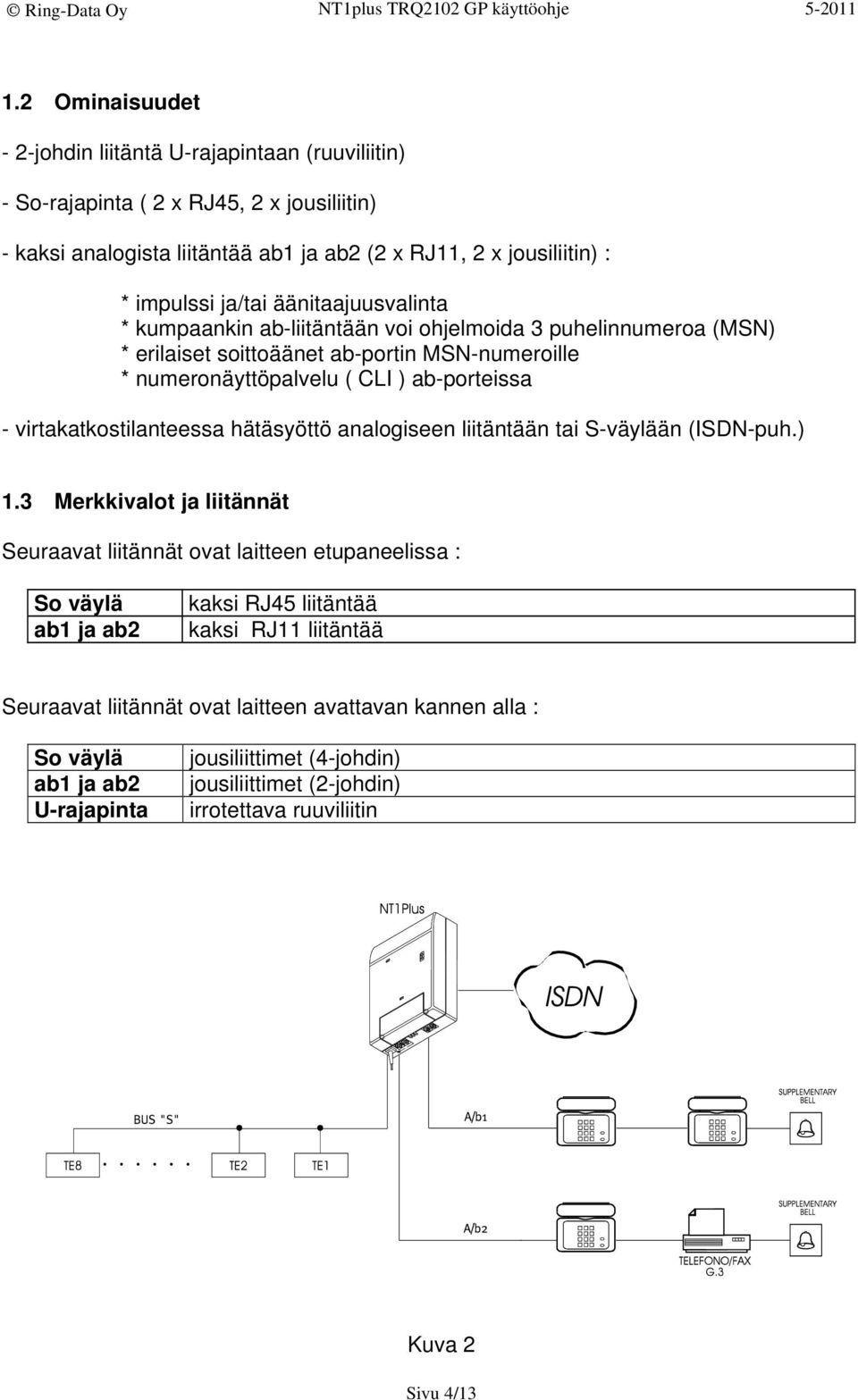 virtakatkostilanteessa hätäsyöttö analogiseen liitäntään tai S-väylään (ISDN-puh.) 1.