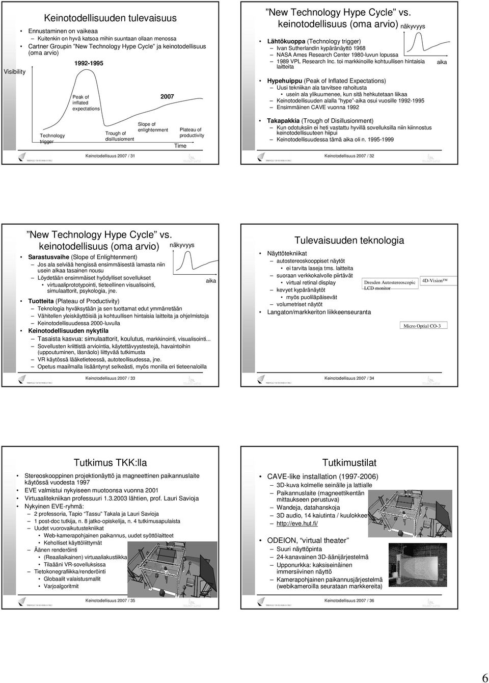 keinotodellisuus (oma arvio) näkyvyys Lähtökuoppa (Technology trigger) Ivan Sutherlandin kypäränäyttö 1968 NASA Ames Research Center 1980-luvun lopussa 1989 VPL Research Inc.