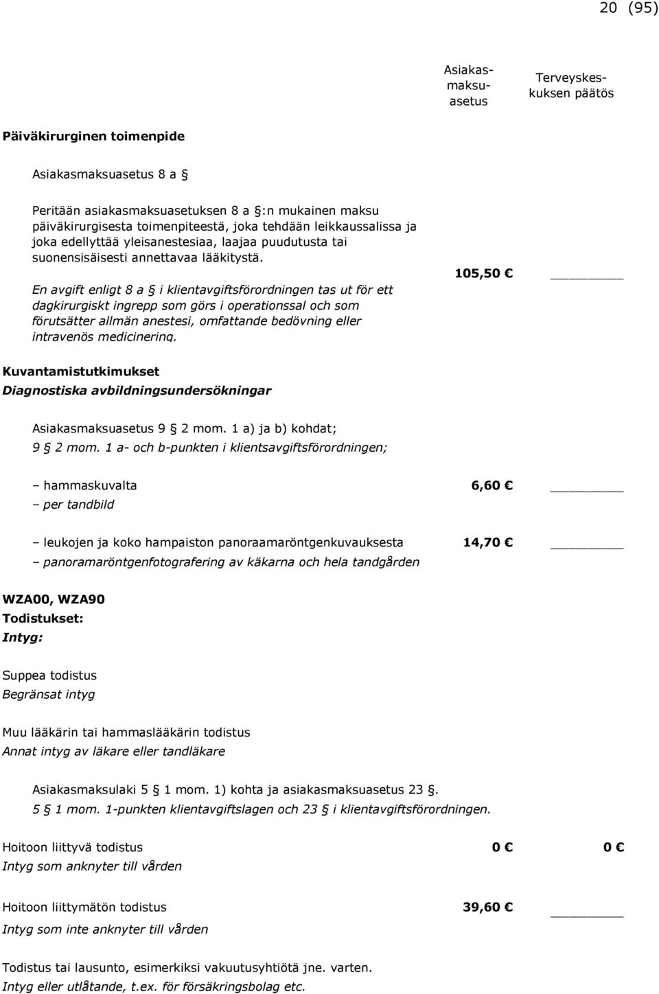 En avgift enligt 8 a i klientavgiftsförordningen tas ut för ett dagkirurgiskt ingrepp som görs i operationssal och som förutsätter allmän anestesi, omfattande bedövning eller intravenös medicinering.