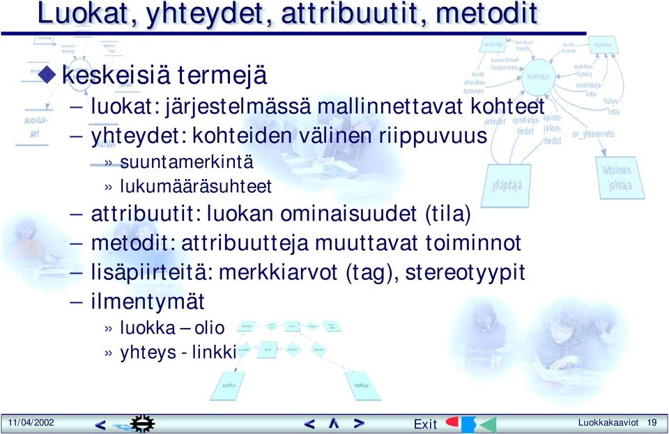 lukumääräsuhteet attribuutit: luokan ominaisuudet (tila) metodit: attribuutteja muuttavat