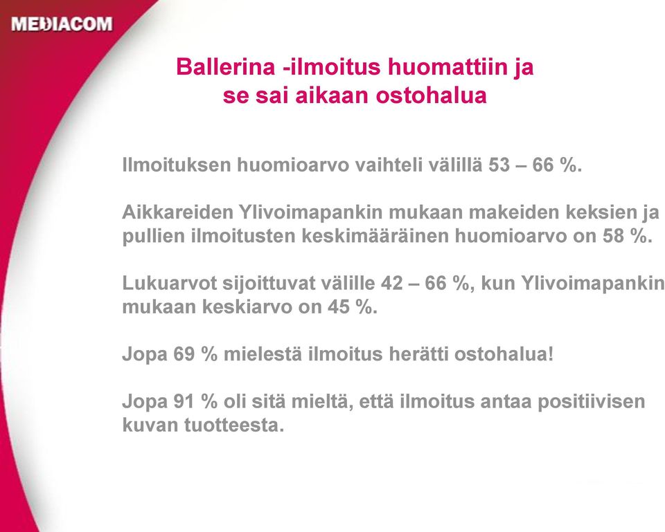 %. Lukuarvot sijoittuvat välille 42 66 %, kun Ylivoimapankin mukaan keskiarvo on 45 %.