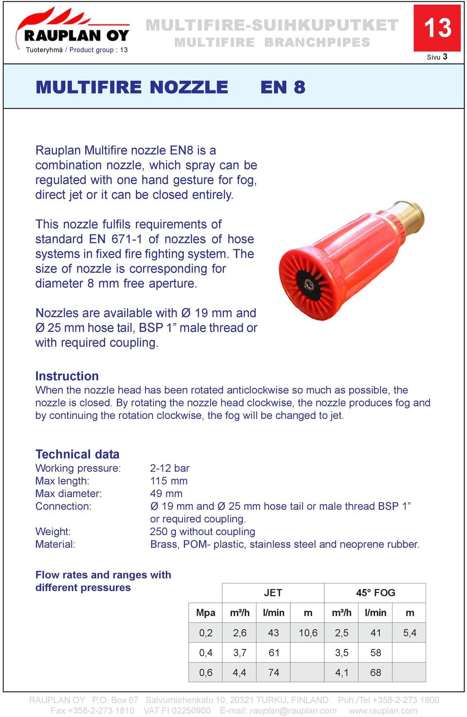 Nozzles are available wit Ø and Ø 25 ose tail, S 1 ale tread or wit required coupling. Instruction Wen te nozzle ead as been rotated anticlockwise so uc as possible, te nozzle is closed.