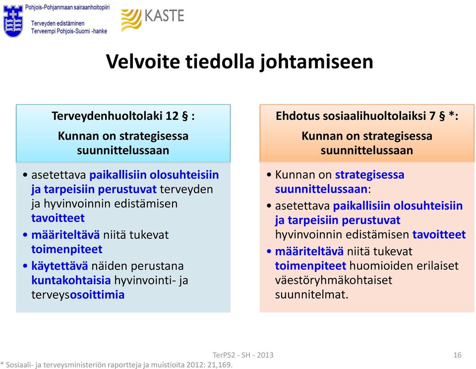 sosiaalihuoltolaiksi 7 *: Kunnan on strategisessa suunnittelussaan Kunnan on strategisessa suunnittelussaan: asetettava paikallisiin olosuhteisiin ja tarpeisiin perustuvat