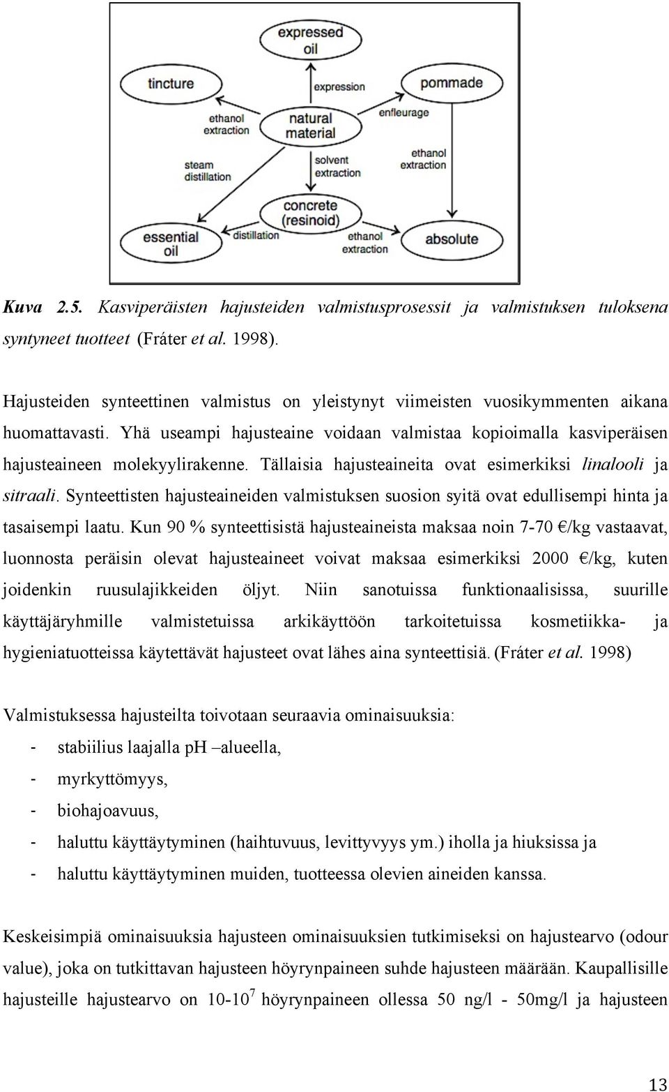 Tällaisia hajusteaineita ovat esimerkiksi linalooli ja sitraali. Synteettisten hajusteaineiden valmistuksen suosion syitä ovat edullisempi hinta ja tasaisempi laatu.