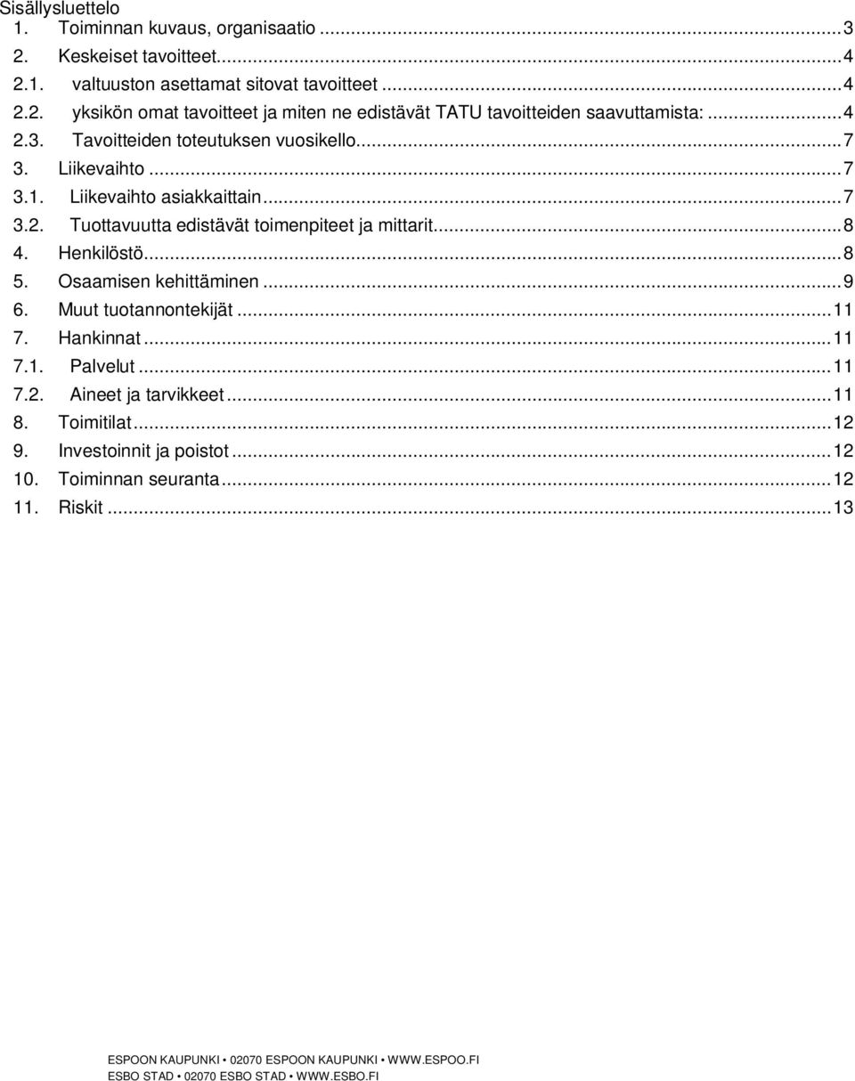 .. 8 4. Henkilöstö... 8 5. Osaamisen kehittäminen... 9 6. Muut tuotannontekijät... 11 7. Hankinnat... 11 7.1. Palvelut... 11 7.2. Aineet ja tarvikkeet... 11 8.