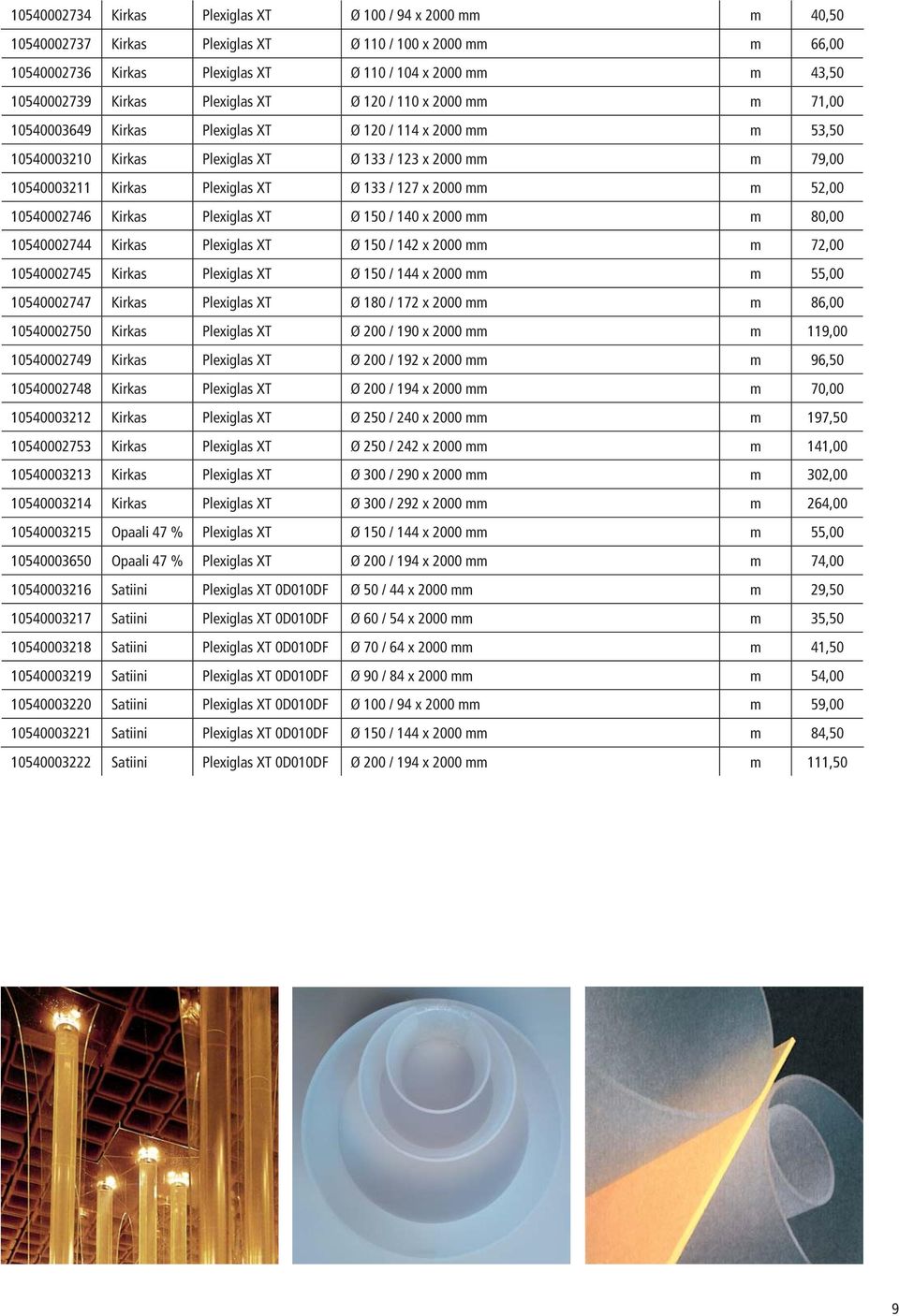 Plexiglas XT Ø 133 / 127 x 2000 mm m 52,00 10540002746 Kirkas Plexiglas XT Ø 150 / 140 x 2000 mm m 80,00 10540002744 Kirkas Plexiglas XT Ø 150 / 142 x 2000 mm m 72,00 10540002745 Kirkas Plexiglas XT