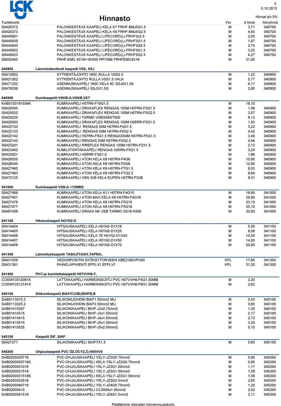 5 3,25 040700 S0445653 PALONKESTÄVÄ KAAPELI LIFECORD(L)-FRHF5G2.