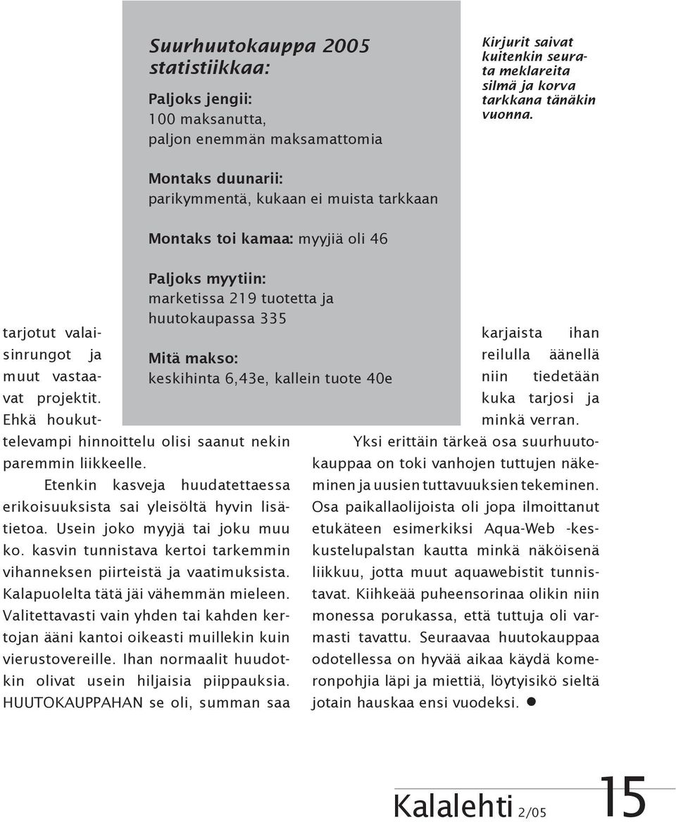 projektit. Ehkä houkuttelevampi hinnoittelu olisi saanut nekin paremmin liikkeelle. Etenkin kasveja huudatettaessa erikoisuuksista sai yleisöltä hyvin lisätietoa. Usein joko myyjä tai joku muu ko.