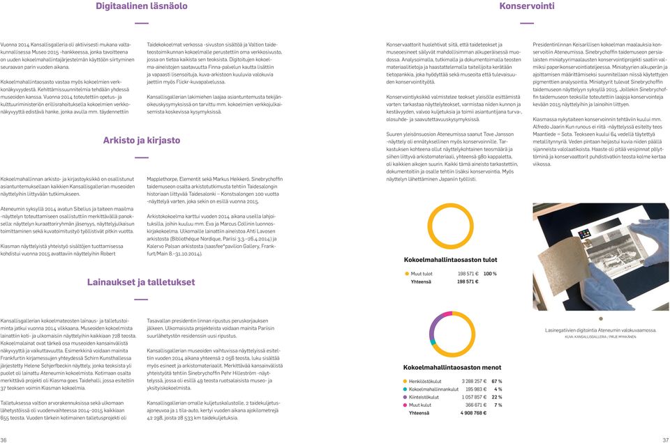 Vuonna 2014 toteutettiin opetus- ja kulttuuriministeriön erillisrahoituksella kokoelmien verkkonäkyvyyttä edistävä hanke, jonka avulla mm.