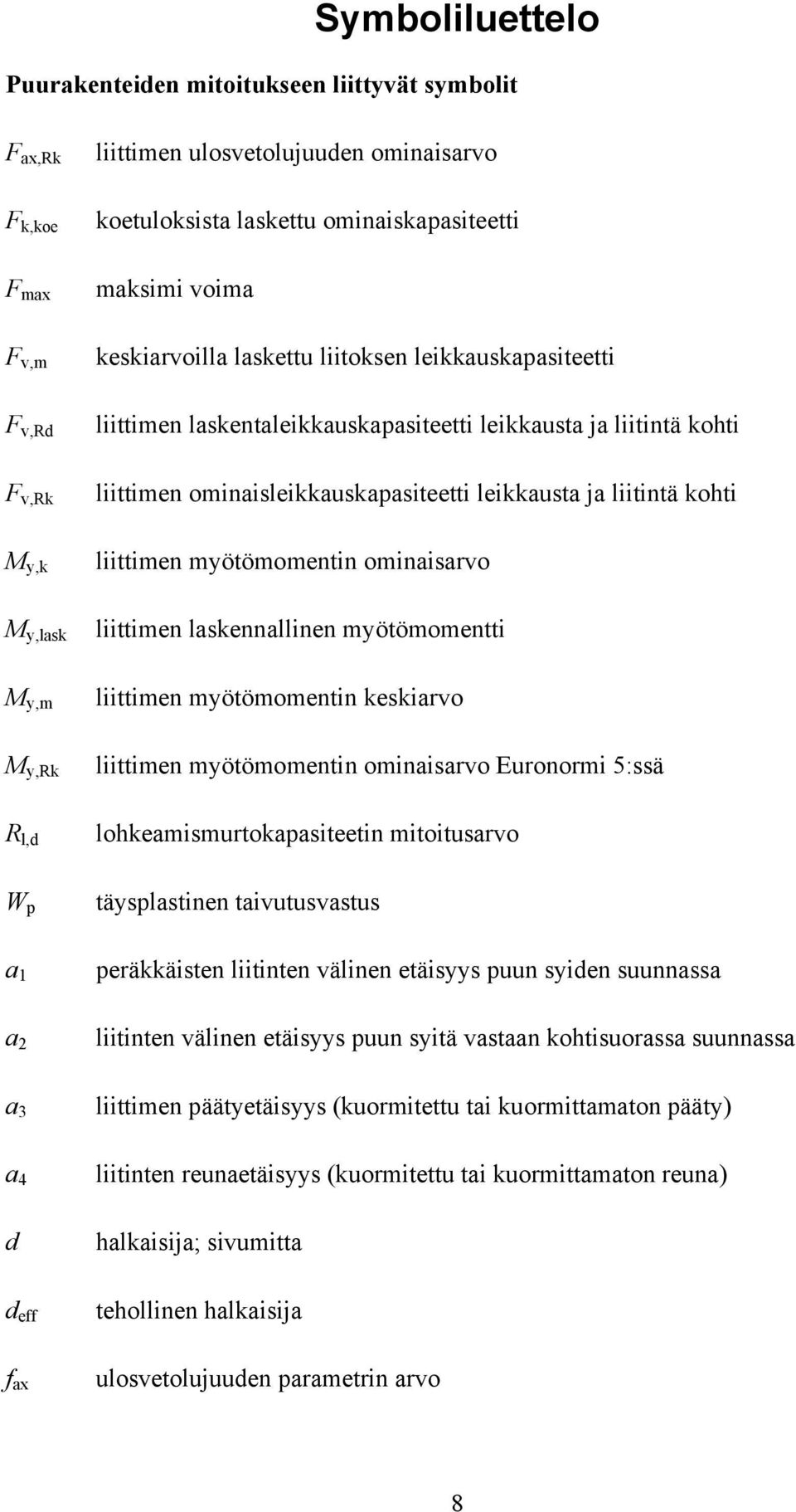 kohti M y,k liittimen myötömomentin ominaisarvo M y,lask liittimen laskennallinen myötömomentti M y,m liittimen myötömomentin keskiarvo M y,rk liittimen myötömomentin ominaisarvo Euronormi 5:ssä R