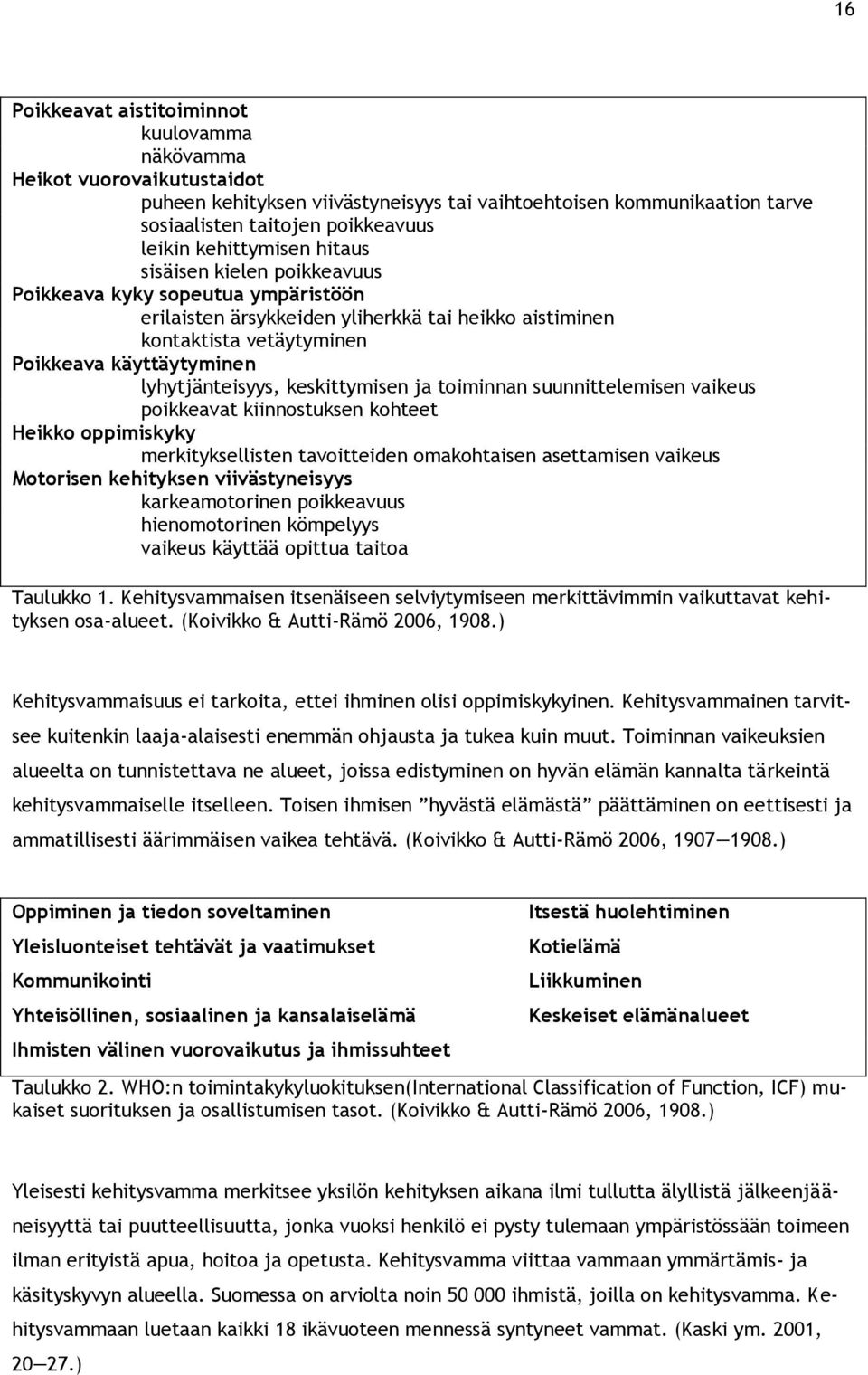 lyhytjänteisyys, keskittymisen ja toiminnan suunnittelemisen vaikeus poikkeavat kiinnostuksen kohteet Heikko oppimiskyky merkityksellisten tavoitteiden omakohtaisen asettamisen vaikeus Motorisen