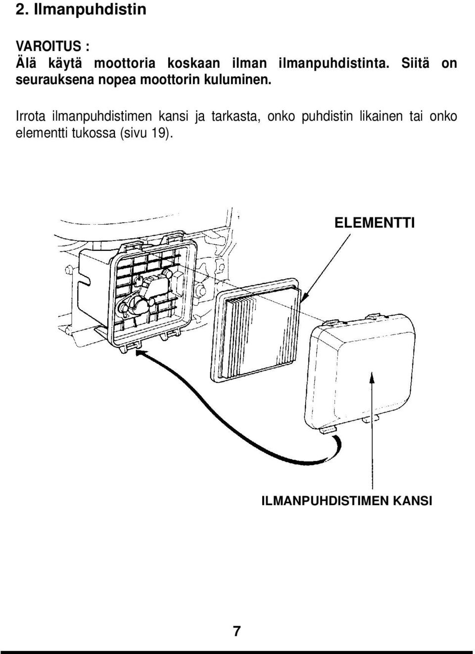 Irrota ilmanpuhdistimen kansi ja tarkasta, onko puhdistin likainen