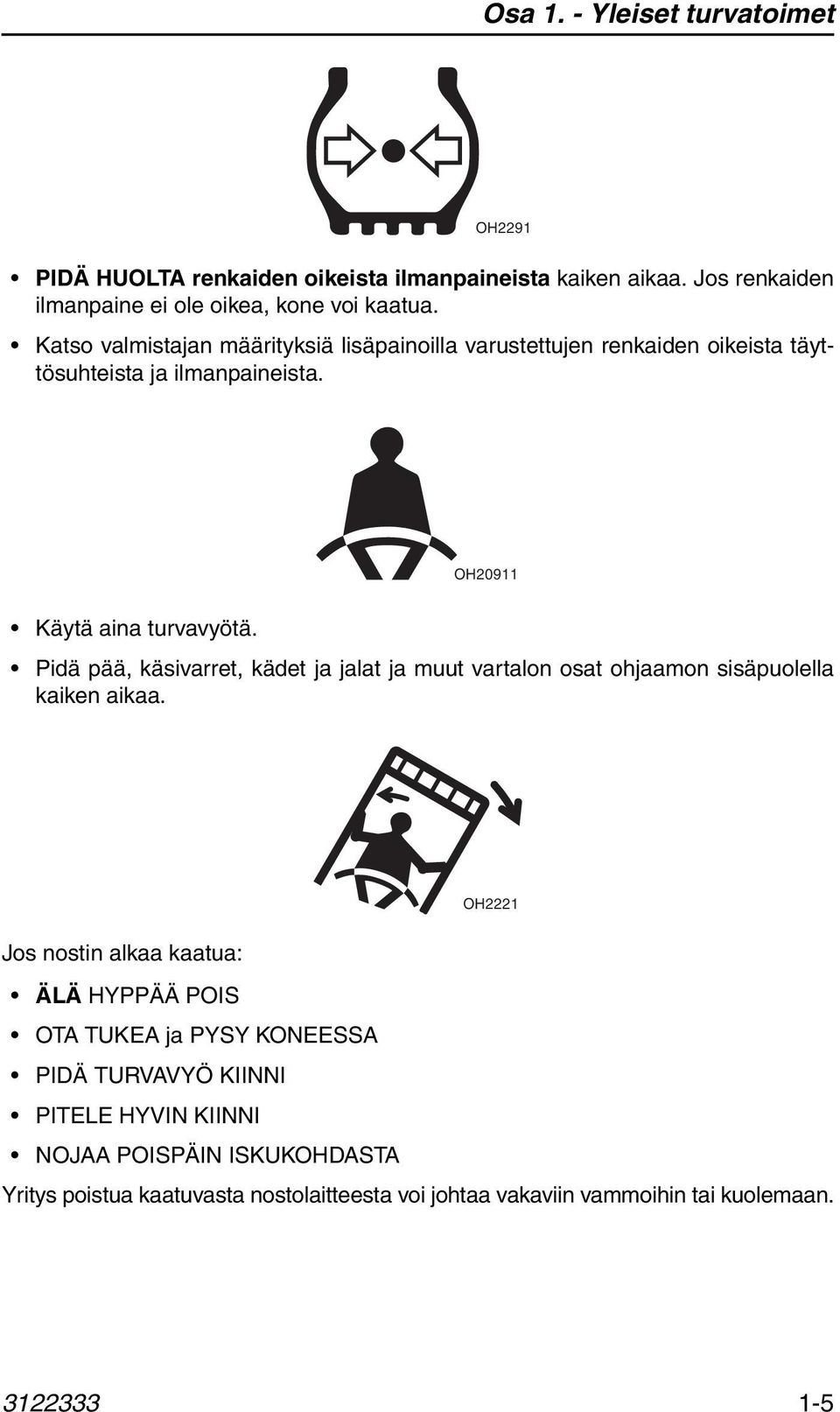 Pidä pää, käsivarret, kädet ja jalat ja muut vartalon osat ohjaamon sisäpuolella kaiken aikaa.