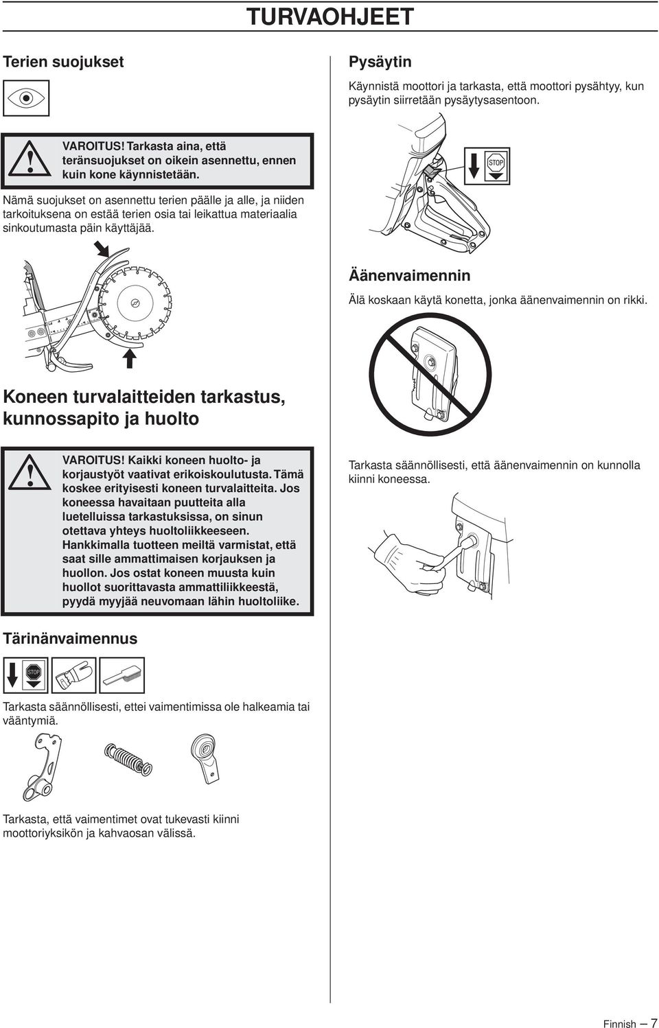 Nämä suojukset on asennettu terien päälle ja alle, ja niiden tarkoituksena on estää terien osia tai leikattua materiaalia sinkoutumasta päin käyttäjää.