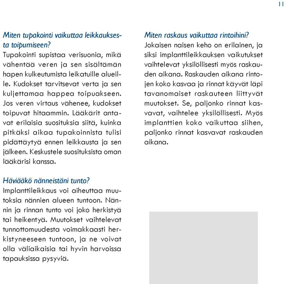 Lääkärit antavat erilaisia suosituksia siitä, kuinka pitkäksi aikaa tupakoinnista tulisi pidättäytyä ennen leikkausta ja sen jälkeen. Keskustele suosituksista oman lääkärisi kanssa.