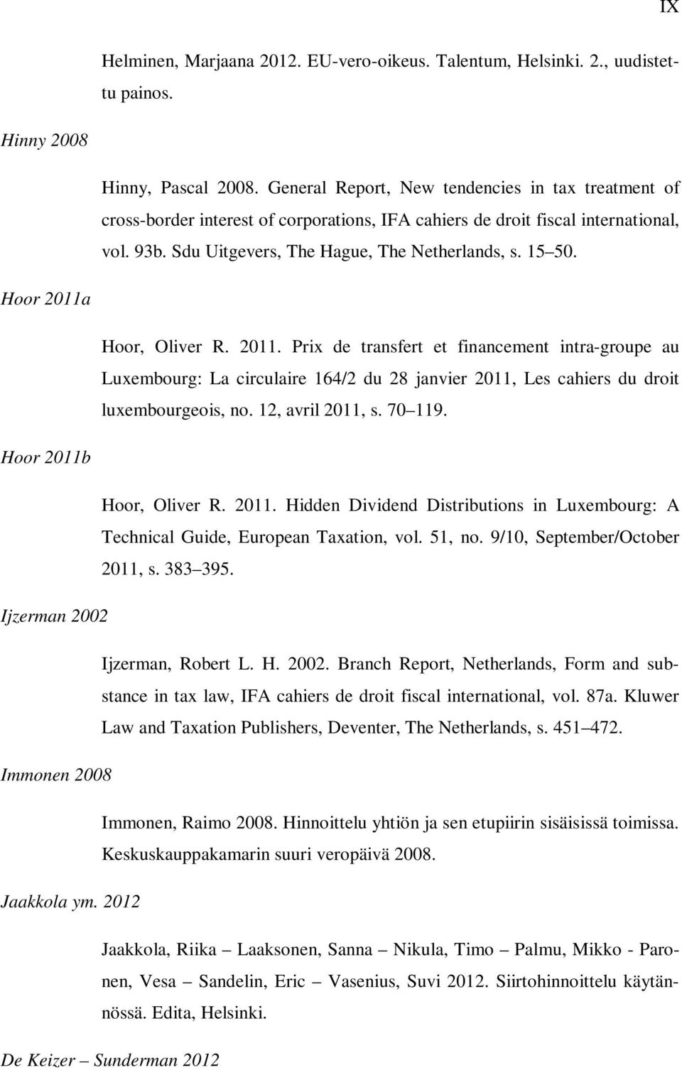 Hoor 2011a Hoor, Oliver R. 2011. Prix de transfert et financement intra-groupe au Luxembourg: La circulaire 164/2 du 28 janvier 2011, Les cahiers du droit luxembourgeois, no. 12, avril 2011, s.