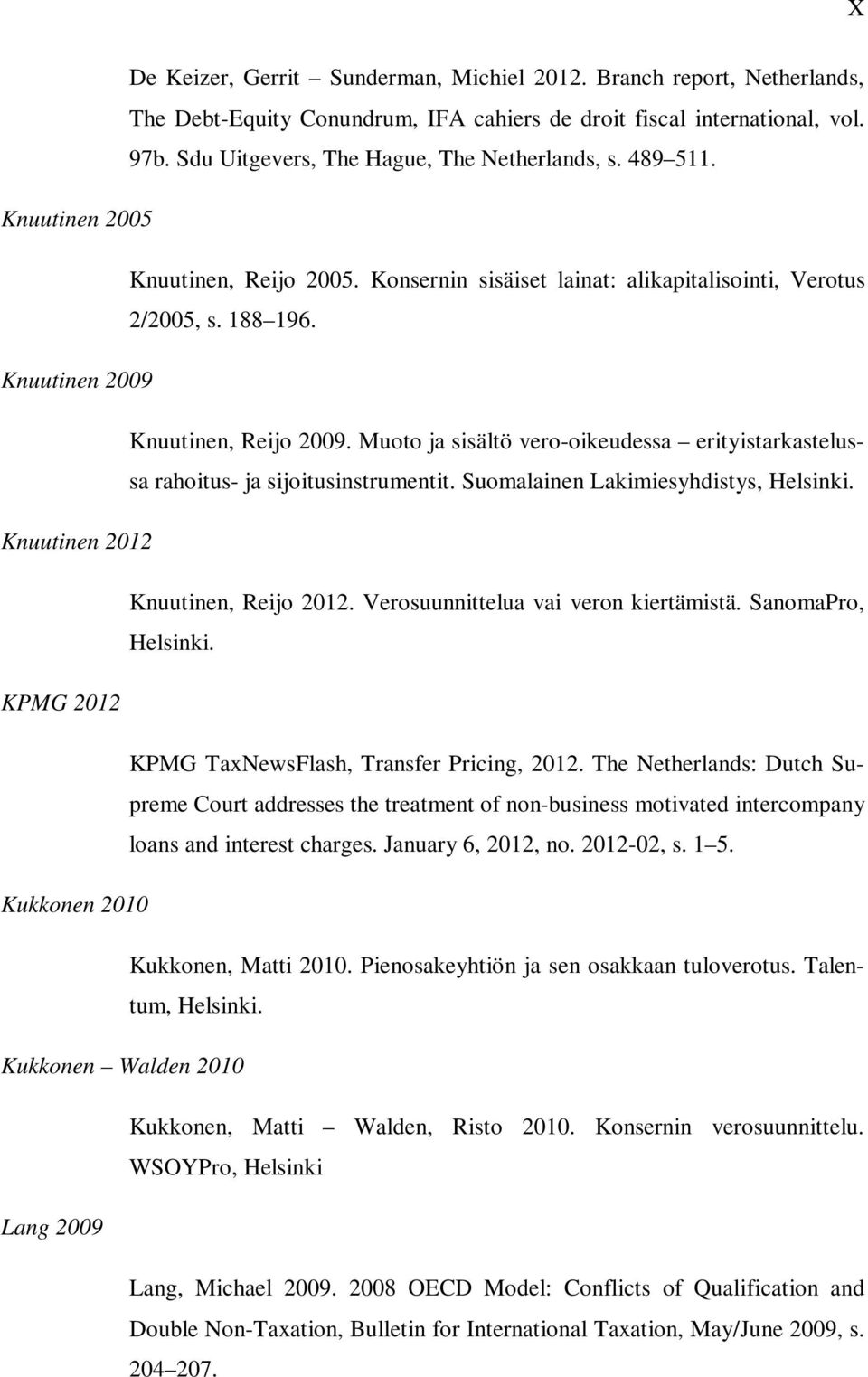 Muoto ja sisältö vero-oikeudessa erityistarkastelussa rahoitus- ja sijoitusinstrumentit. Suomalainen Lakimiesyhdistys, Helsinki. Knuutinen 2012 Knuutinen, Reijo 2012.