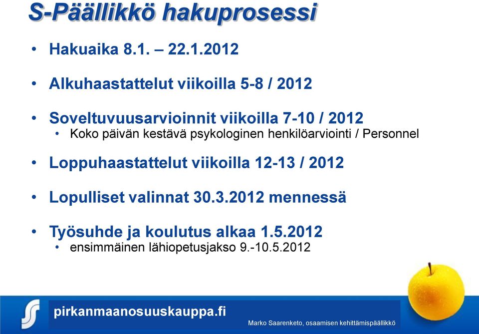 2012 Koko päivän kestävä psykologinen henkilöarviointi / Personnel Loppuhaastattelut