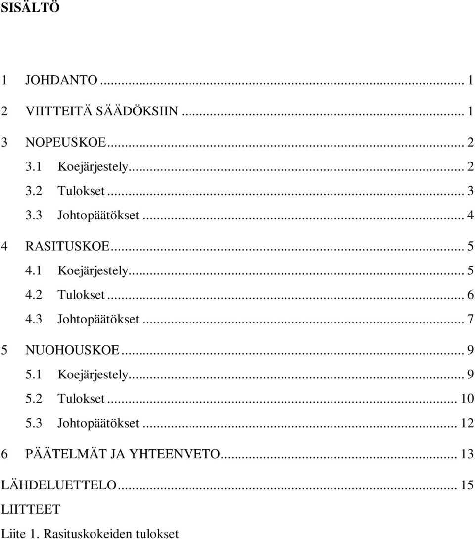 3 Johtopäätökset... 7 5 NUOHOUSKOE... 9 5.1 Koejärjestely... 9 5.2 Tulokset... 10 5.