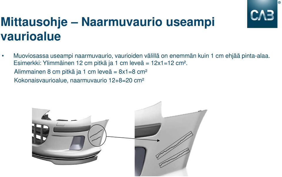 Esimerkki: Ylimmäinen 12 cm pitkä ja 1 cm leveä = 12x1=12 cm².