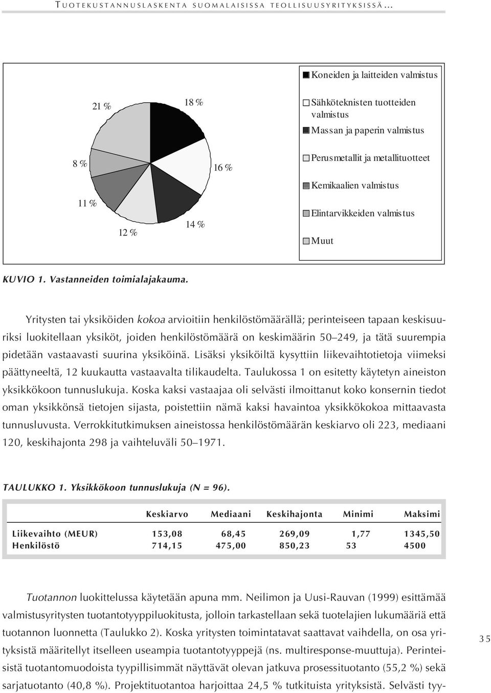 Yritysten tai yksiköiden kokoa arvioitiin henkilöstömäärällä; perinteiseen tapaan keskisuuriksi luokitellaan yksiköt, joiden henkilöstömäärä on keskimäärin 50 249, ja tätä suurempia pidetään