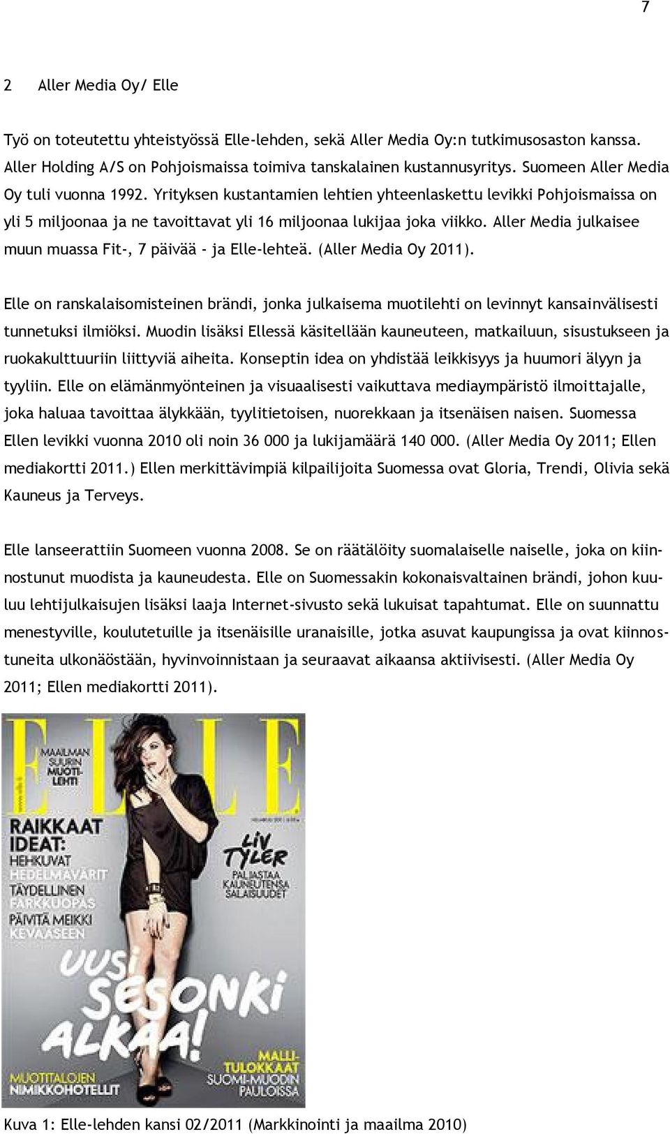 Aller Media julkaisee muun muassa Fit-, 7 päivää - ja Elle-lehteä. (Aller Media Oy 2011).