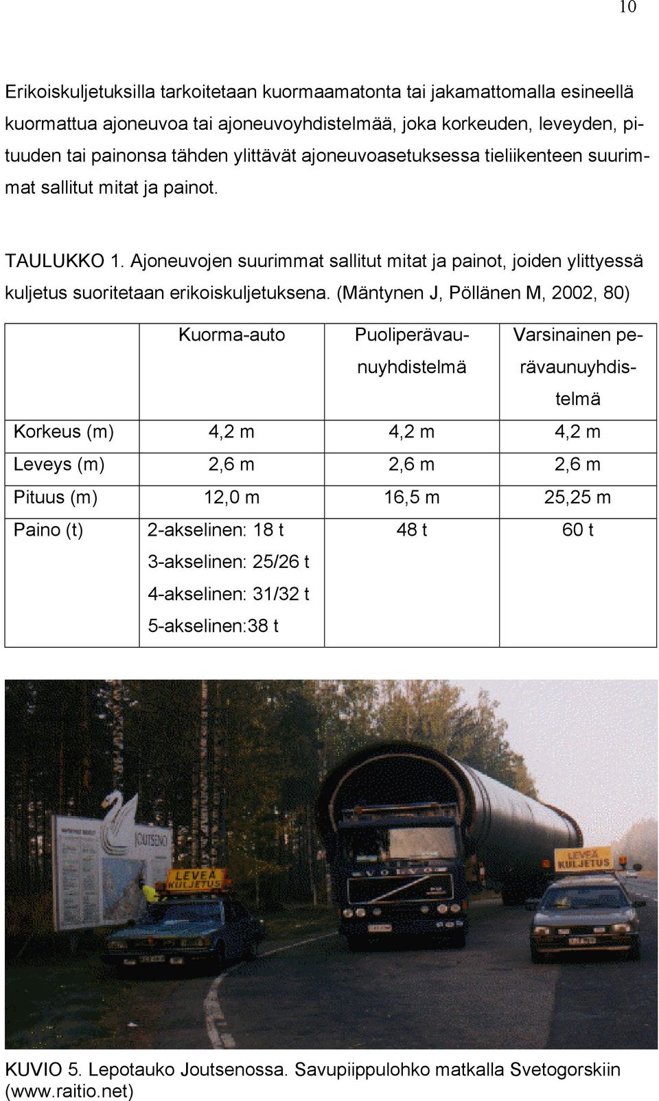 Ajoneuvojen suurimmat sallitut mitat ja painot, joiden ylittyessä kuljetus suoritetaan erikoiskuljetuksena.