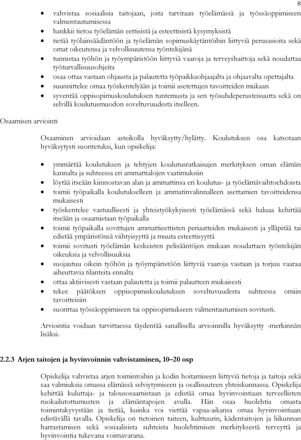 työturvallisuusohjeita osaa ottaa vastaan ohjausta ja palautetta työpaikkaohjaajalta ja ohjaavalta opettajalta suunnittelee omaa työskentelyään ja toimii asetettujen tavoitteiden mukaan syventää