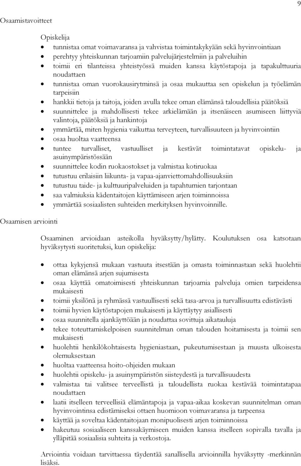 joiden avulla tekee oman elämänsä taloudellisia päätöksiä suunnittelee ja mahdollisesti tekee arkielämään ja itsenäiseen asumiseen liittyviä valintoja, päätöksiä ja hankintoja ymmärtää, miten