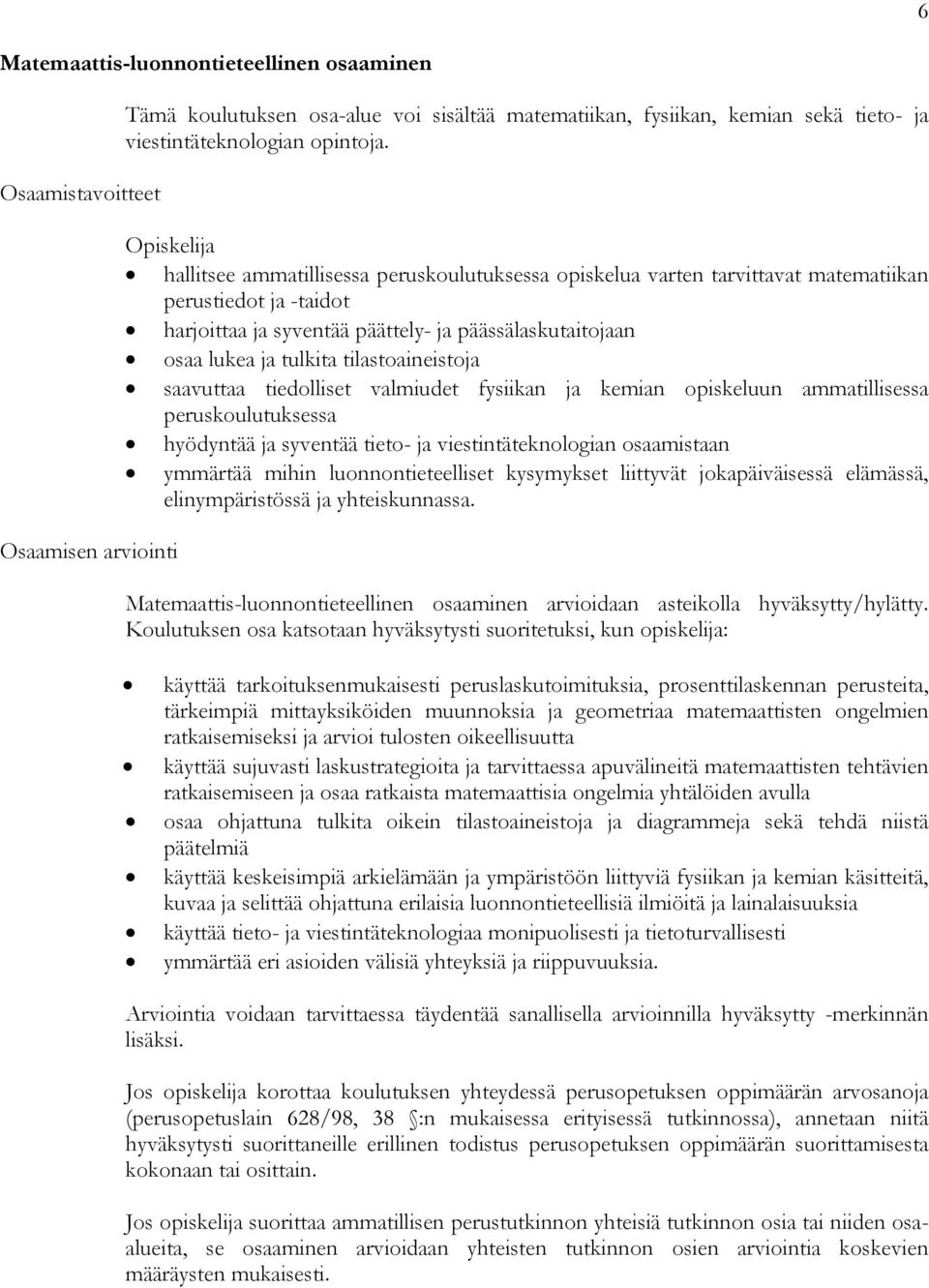 tilastoaineistoja saavuttaa tiedolliset valmiudet fysiikan ja kemian opiskeluun ammatillisessa peruskoulutuksessa hyödyntää ja syventää tieto- ja viestintäteknologian osaamistaan ymmärtää mihin
