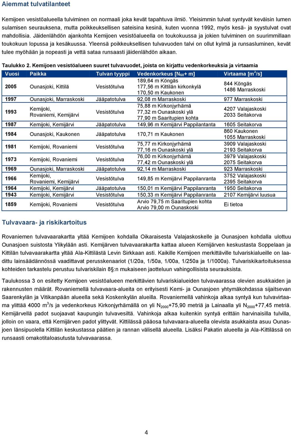 Jäidenlähdön ajankohta Kemijoen vesistöalueella on toukokuussa ja jokien tulviminen on suurimmillaan toukokuun lopussa ja kesäkuussa.