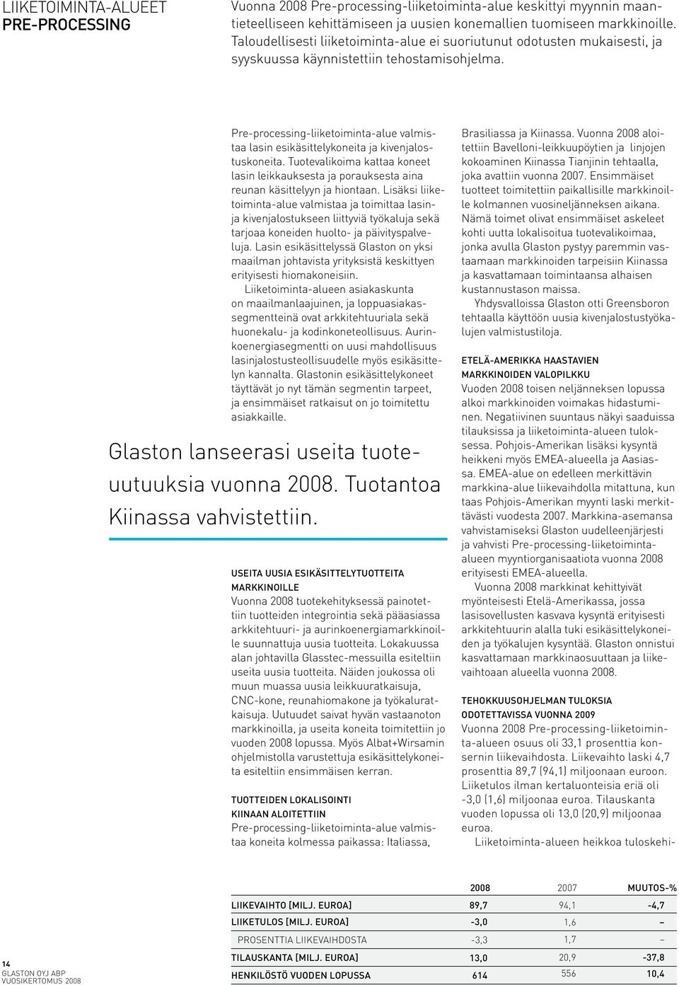 Pre-processing-liiketoiminta-alue valmistaa lasin esikäsittelykoneita ja kivenjalostuskoneita. Tuotevalikoima kattaa koneet lasin leikkauksesta ja porauksesta aina reunan käsittelyyn ja hiontaan.