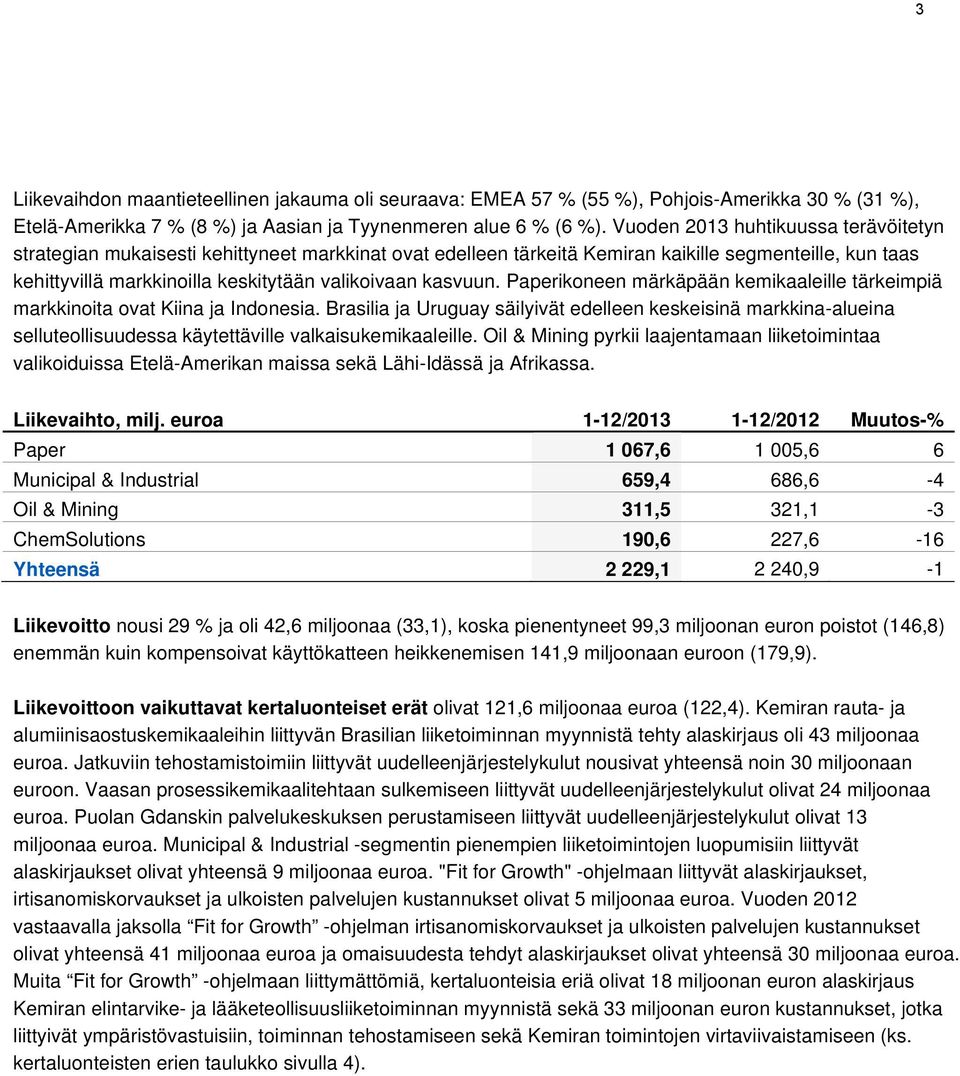 kasvuun. Paperikoneen märkäpään kemikaaleille tärkeimpiä markkinoita ovat Kiina ja Indonesia.