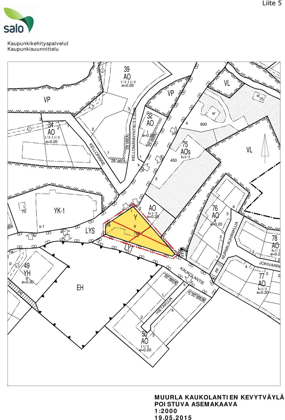 EH LYS nä 1 LYT Y II 2 750 2 AO Iu1/2 e=020 1 30 db(a) 4 HIETAKUJA ET KAUKOLANTIE k 5 30 db(a) 76 AO II e=020 1 pp k 2 4 3 NURMILAUHANKUJA