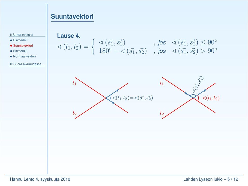 ), jos ( s 1, s 2 ) > 90 l 1 (l 1,l 2 )= ( s 1, s 2 ) l 1 ( s 1,