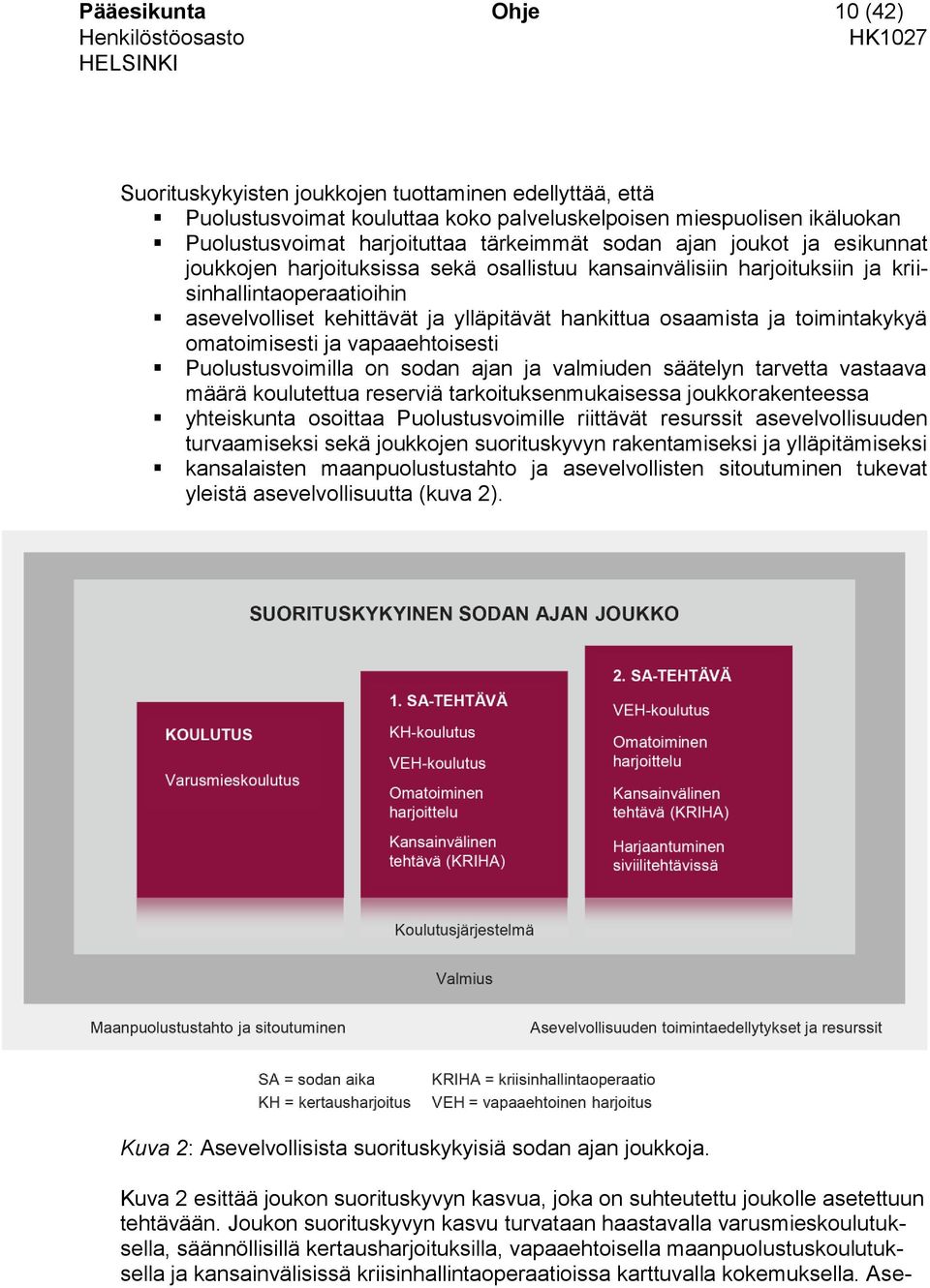 toimintakykyä omatoimisesti ja vapaaehtoisesti Puolustusvoimilla on sodan ajan ja valmiuden säätelyn tarvetta vastaava määrä koulutettua reserviä tarkoituksenmukaisessa joukkorakenteessa yhteiskunta