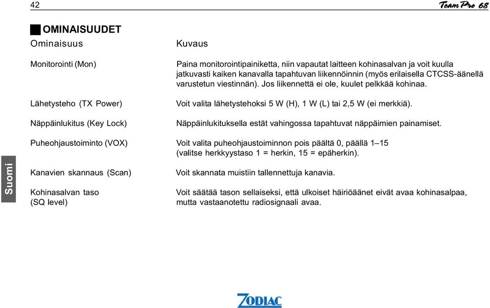 Voit valita lähetystehoksi 5 W (H),1 W (L) tai 2,5 W (ei merkkiä). Näppäinlukituksella estät vahingossa tapahtuvat näppäimien painamiset.