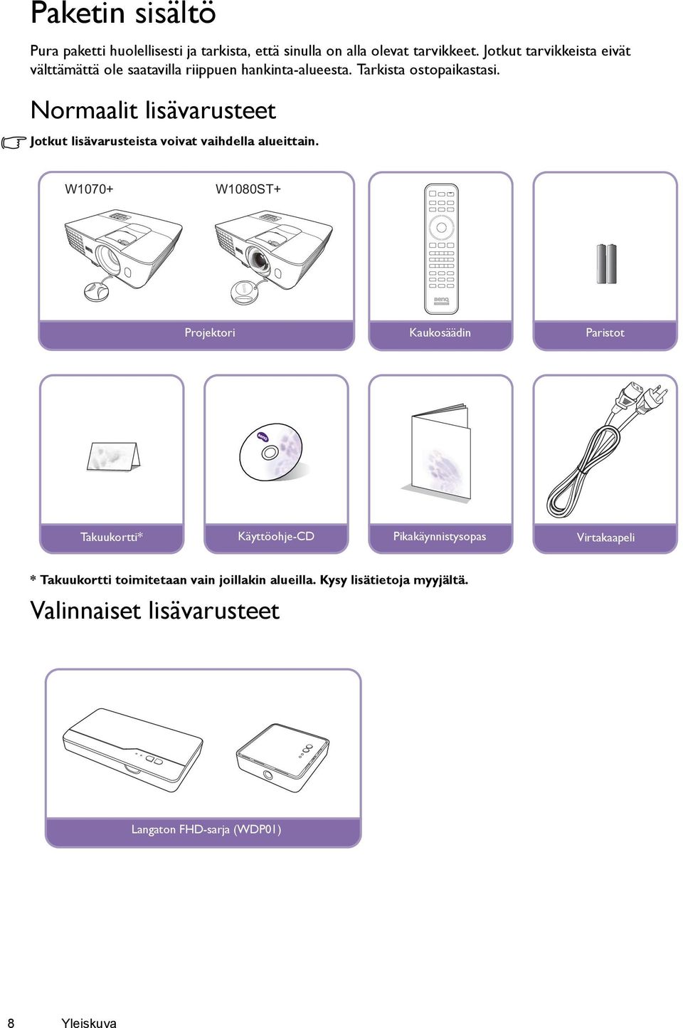 Normaalit lisävarusteet Jotkut lisävarusteista voivat vaihdella alueittain.