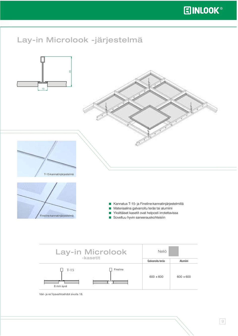 kasetit ovat helposti irrotettavissa Soveltuu hyvin saneerauskohteisiin Lay-in Microlook -kasetit