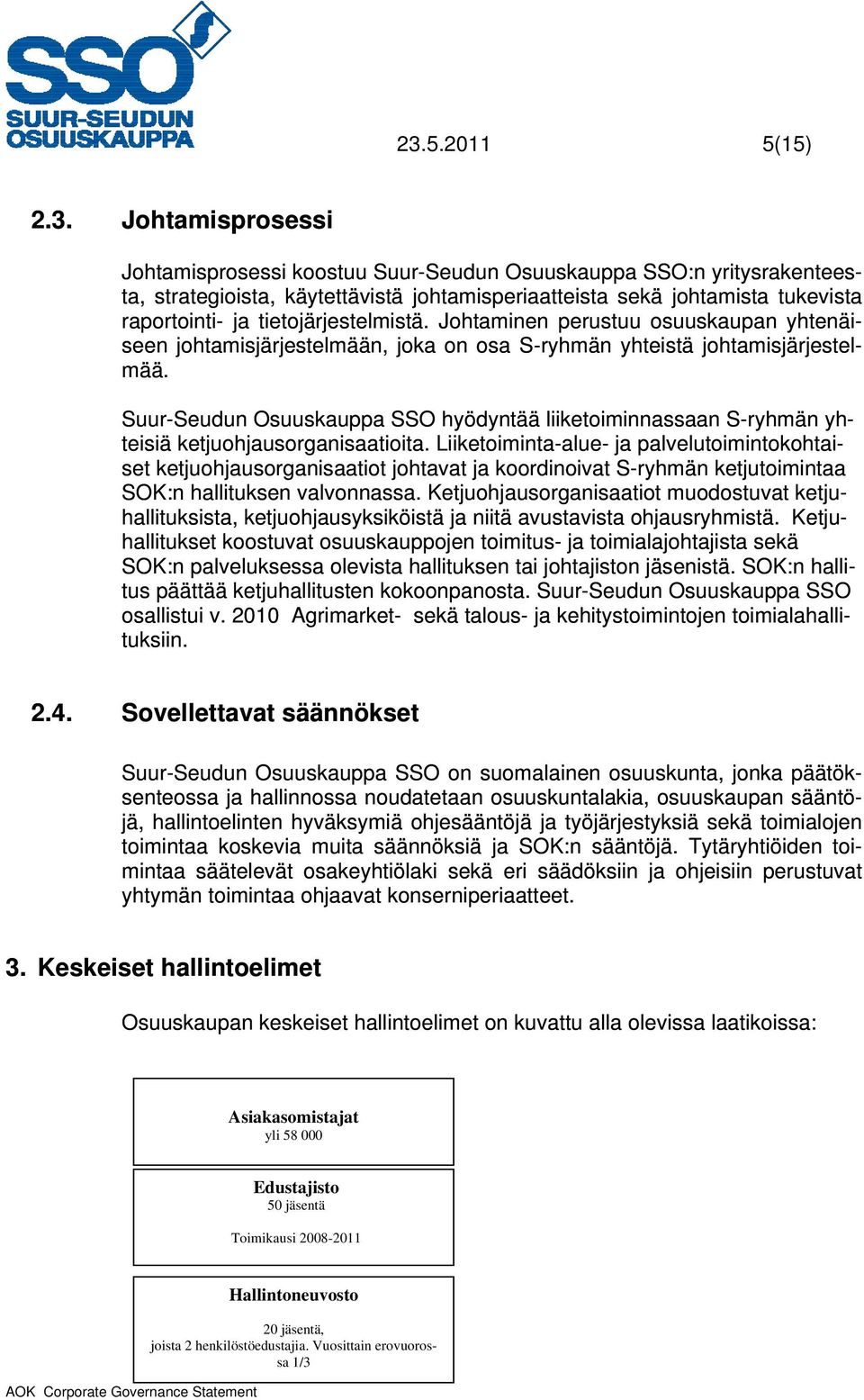 Suur-Seudun Osuuskauppa SSO hyödyntää liiketoiminnassaan S-ryhmän yhteisiä ketjuohjausorganisaatioita.