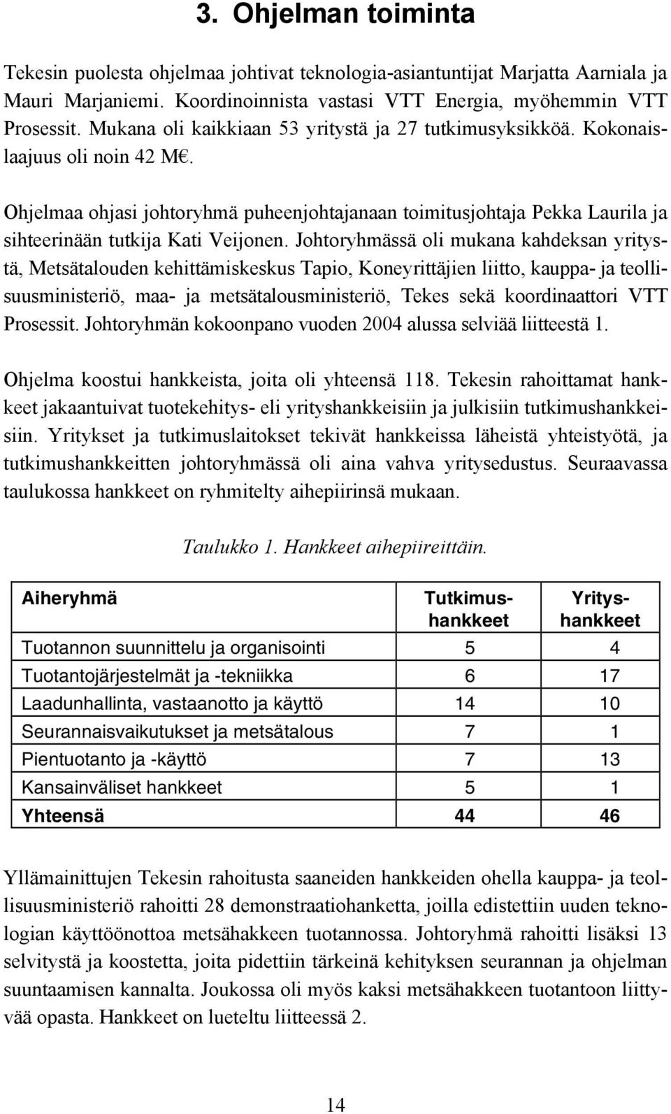 Ohjelmaa ohjasi johtoryhmä puheenjohtajanaan toimitusjohtaja Pekka Laurila ja sihteerinään tutkija Kati Veijonen.