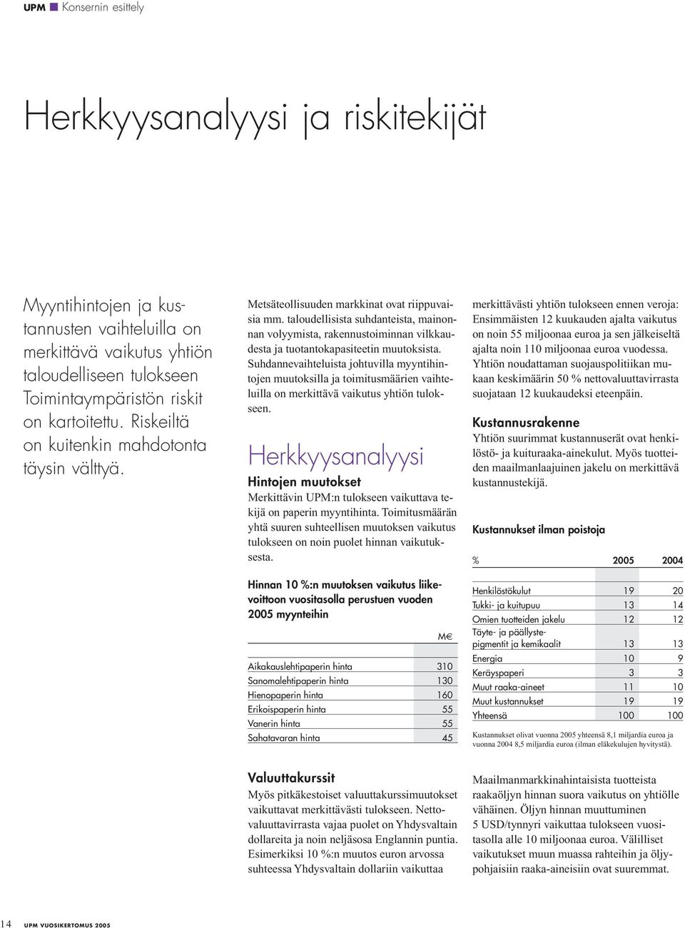 taloudellisista suhdanteista, mainonnan volyymista, rakennustoiminnan vilkkaudesta ja tuotantokapasiteetin muutoksista.