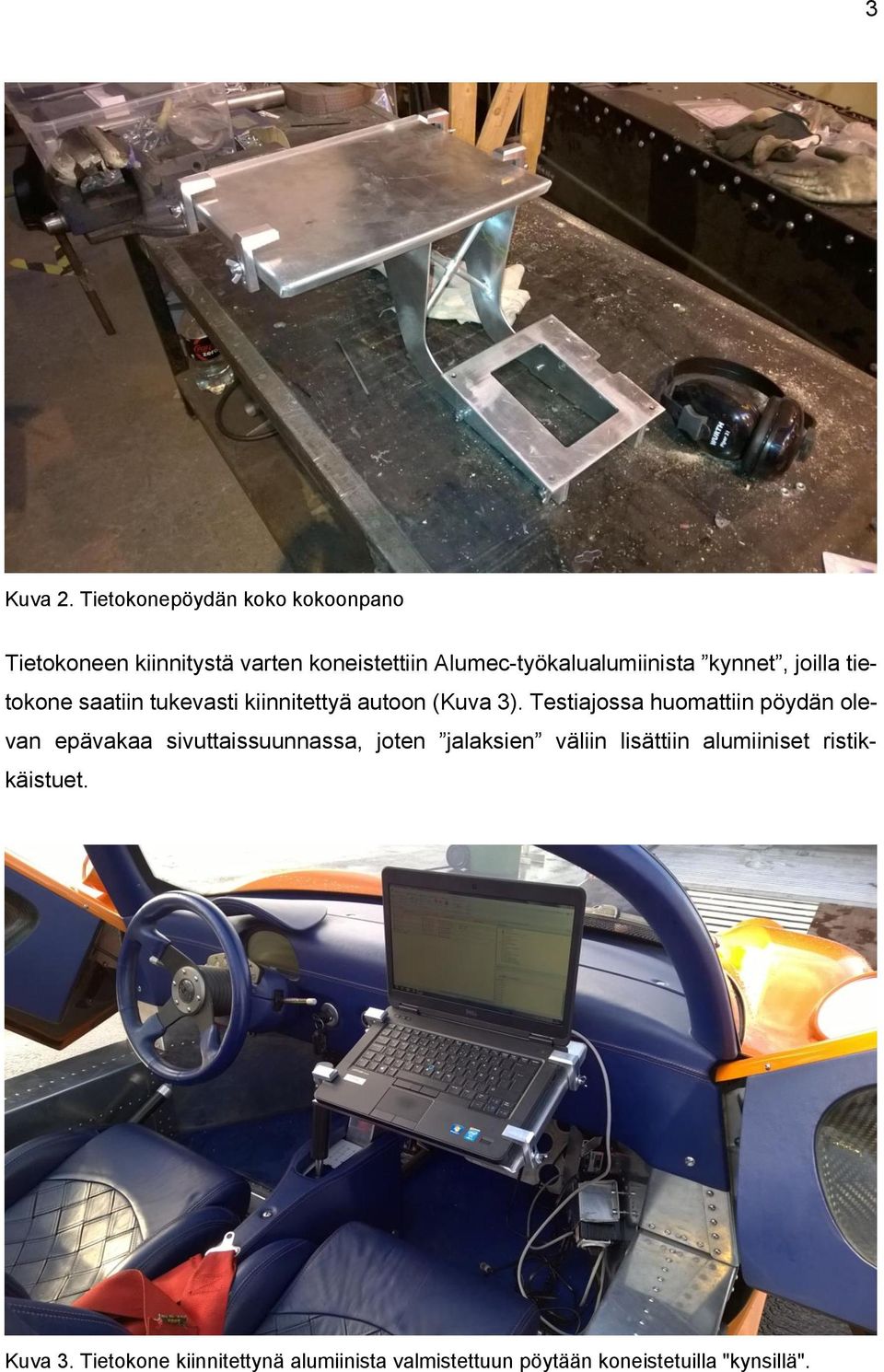 Alumec-työkalualumiinista kynnet, joilla tietokone saatiin tukevasti kiinnitettyä autoon (Kuva 3).