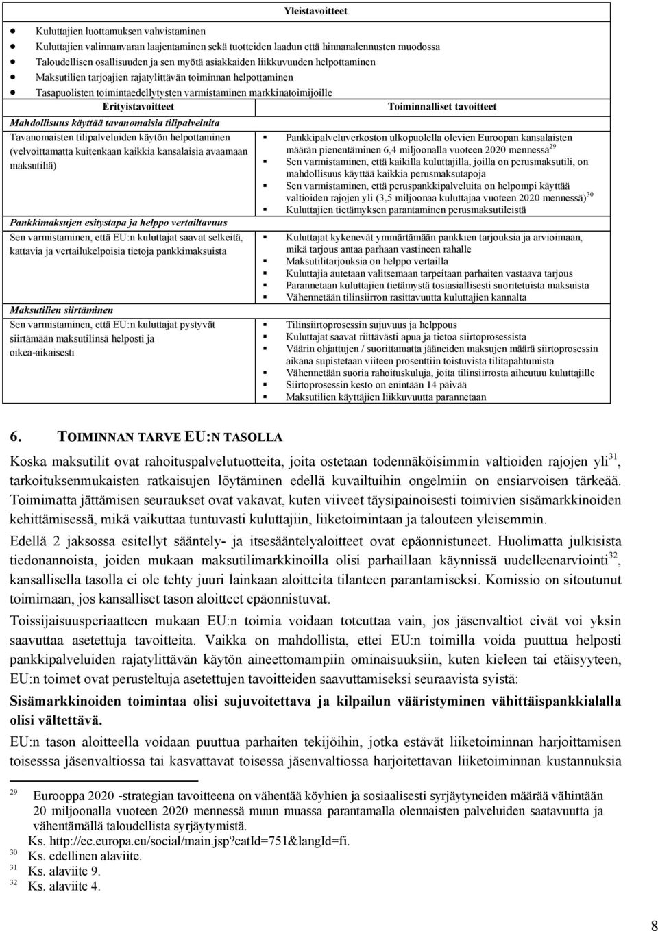 Mahdollisuus käyttää tavanomaisia tilipalveluita Tavanomaisten tilipalveluiden käytön helpottaminen (velvoittamatta kuitenkaan kaikkia kansalaisia avaamaan maksutiliä) Pankkimaksujen esitystapa ja