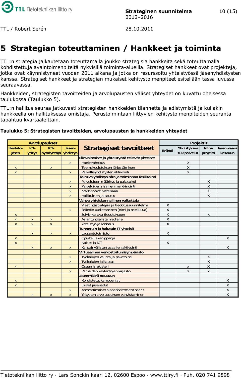 Strategiset hankkeet ovat projekteja, jotka ovat käynnistyneet vuoden 2011 aikana ja jotka on resurssoitu yhteistyössä jäsenyhdistysten kanssa.